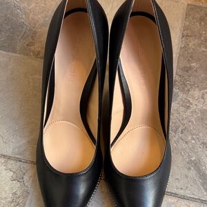 Coach Black Leather Pointed Toe Pumps with Nude Insole